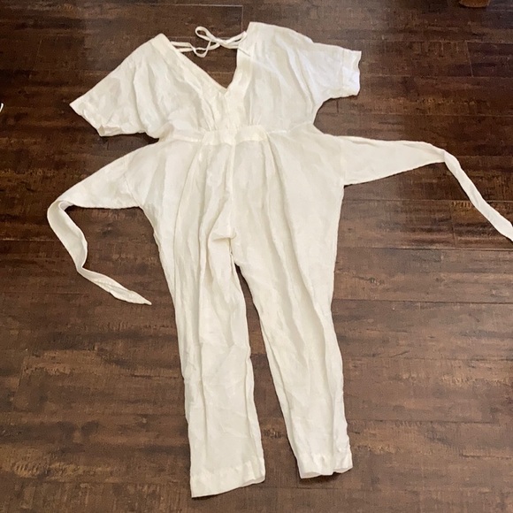 Free People Shining Sun Linen Jumpsuit-Ivory - Picture 3 of 6